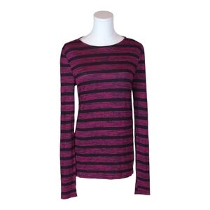 Michael Stars Striped Long Sleeve Top Magenta Black Cutout Back One Size